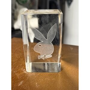 Vintage Playboy Bunny and Hearts 3-D  Lazer Etched Crystal Paperweight 1960's